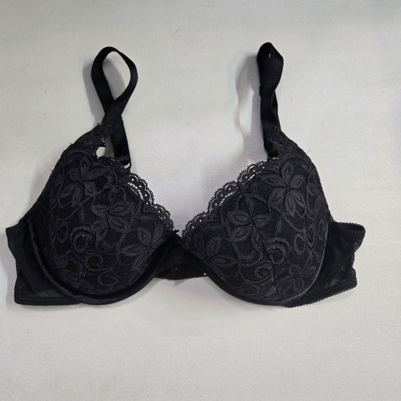 Wonderbra Women Bra 38C Black Floral Balconette Underwired Lace Strap - Picture 1 of 10